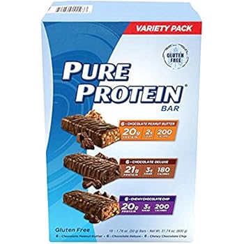 Pure Protein Bars, High Protein, Nutritious Snacks to Support Energy, Low Sugar, Gluten Free, Variety Pack, 1.76oz, 18 Pack