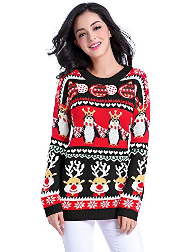 V28 Varied Ugly Christmas Sweater For Women Merry Reindeer Shirt Knit  Sweaters (Medium, Black) on Galleon Philippines