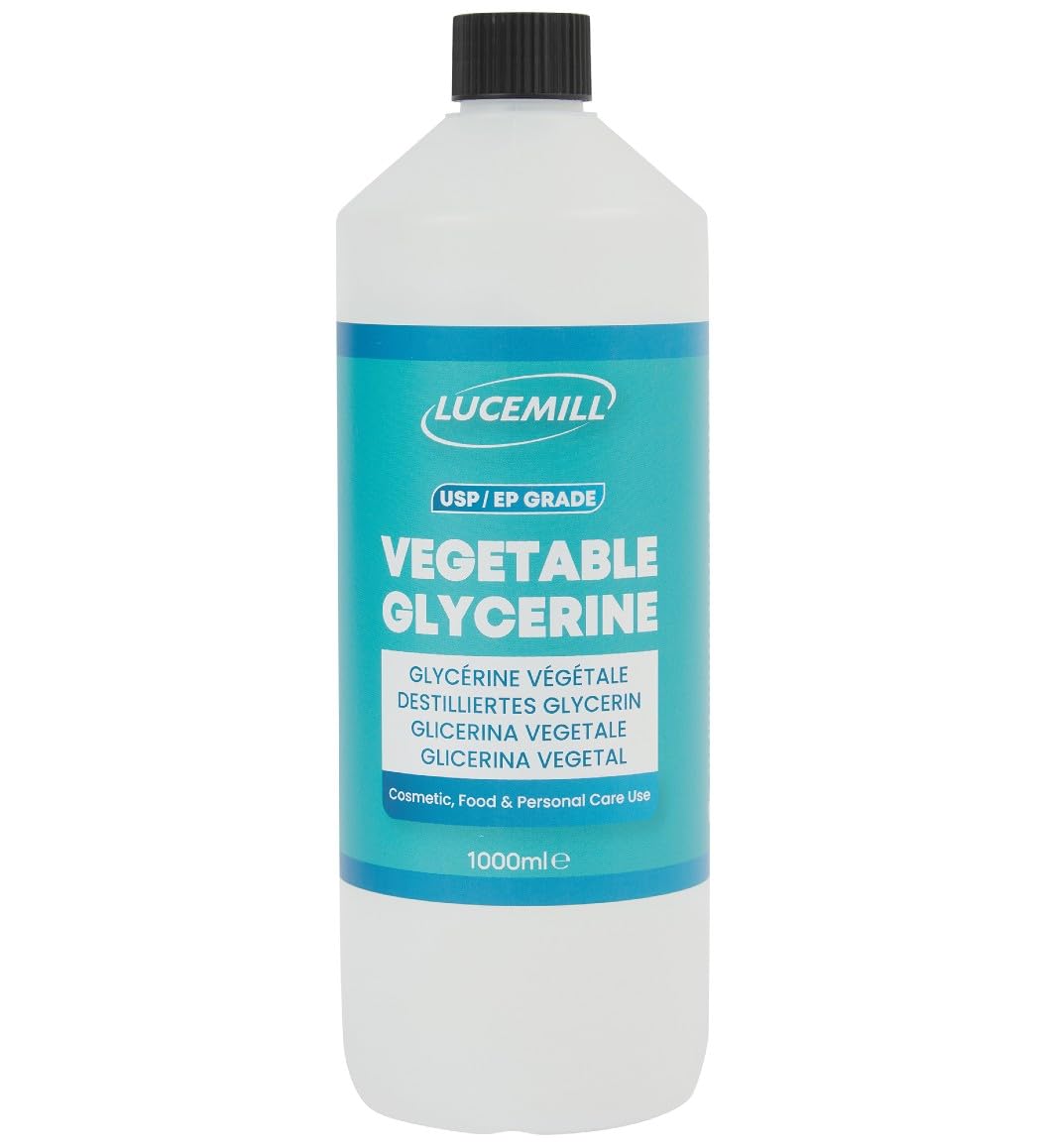 Lucemill Vegetable Glycerine (VG) | 1 Litre | 99.5% Pure, Non-GMO, BP/EP Grade | Natural Moisturiser for Skin, Hair & DIY Beauty | Food & Cosmetic Grade