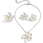 COLORFUL BLING Bohemian 3D Daisy Flower Earrings Choker Necklace Set for Women Floral Petal Adjustable Chunky Chain Statement Jewelry Wedding Birthday Gift