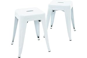 Brage Living 18 Inch Industrial Metal Stools Set of 2, Short Stackable Classroom Stools, Backless Metal Dining Chairs for Indoor Outdoor, Kitchen (White)