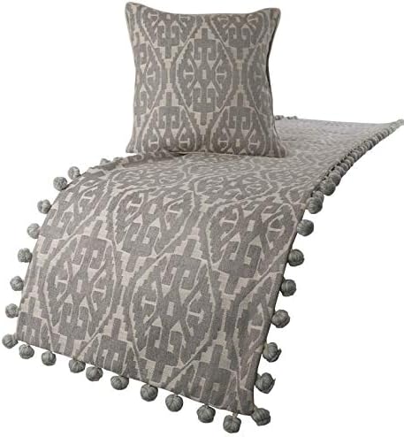 Bedding Meander 53 X 18 Inch Grey Designer King Size Bed Scarf In Jacquard And Tassels Bed Runner With Decorative Throw Pillow Cover Blankets Throws
