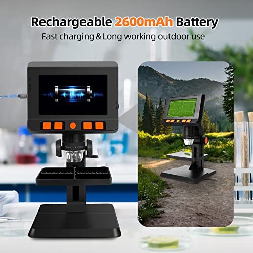 Digital Coin Microscope 4.3 inch Screen Handheld Microscope 1080p LCD Digital Microscope Video Camera 1000X Coin Magnifier with 8 Adjustable LED Lights for PCB Soldering for Adults/Kids Outside Use.