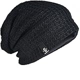 Mens Slouchy Long Beanie Knit Cap for Summer Winter Oversize (B08-Black)