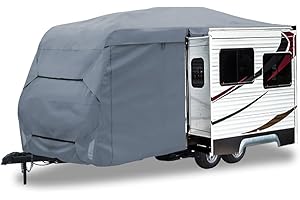 GEARFLAG Trailer RV Camper Cover with Slide Out Dual Opening 5 Layers with Reinforced Windproof Side-Straps Anti-UV Water-Resistance Heavy Duty (Fits 26' - 28'), Grey