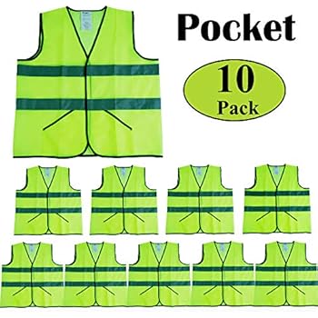CIMC Yellow Reflective High Visibility Safety Vest with Pockets,10 Pack,Bright Construction Vest with Sliver Strip, Hi Vis Vest Made from Breathable Neon Yellow Mesh,Working outdoor (neon yellow)