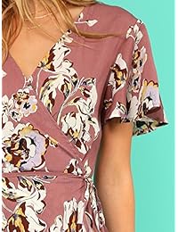 Floerns - Vestido de mujer con cuello en V, manga corta, diseño floral