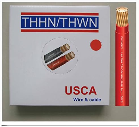 USCA Stranded THHN/THWN 10 AWG Building Wire, 100 FT, Red,600 Volt, 90C