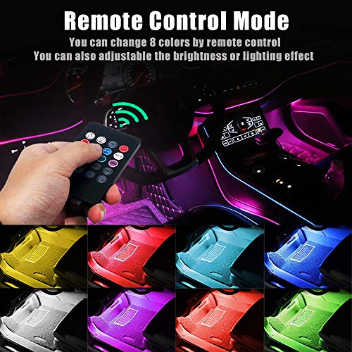 LED Car Interior Lights 4 Pcs 48LED, Henlight Multi-Color Changing Car Strip Lights with Remote Control, USB LED Car Music Lights Under Dash Lighting Kits with Sound Active, DC 12V