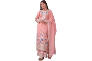 Satyam Creation - Women's Ready to Wear Georgette Faux Sharara Suit - Salwar Kameez with Dupatta Moti