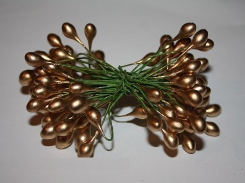 50 Double Ended Berries On Wire (100 Berries) for Xmas Wreaths / Craft Work and Floristry (high gloss plaster berries) (1 bunch, Gold)