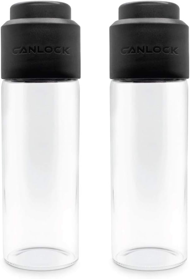 Canlock Stash+ [2 Pack] Glass Stash Jar (150ml) with Portable Vacuum Pump Lid for Airtight Smell Proof Seal - Stay Fresh Storage for 1/4 Ounce or More of Herbs, Dried Goods, Tea, Coffee and more
