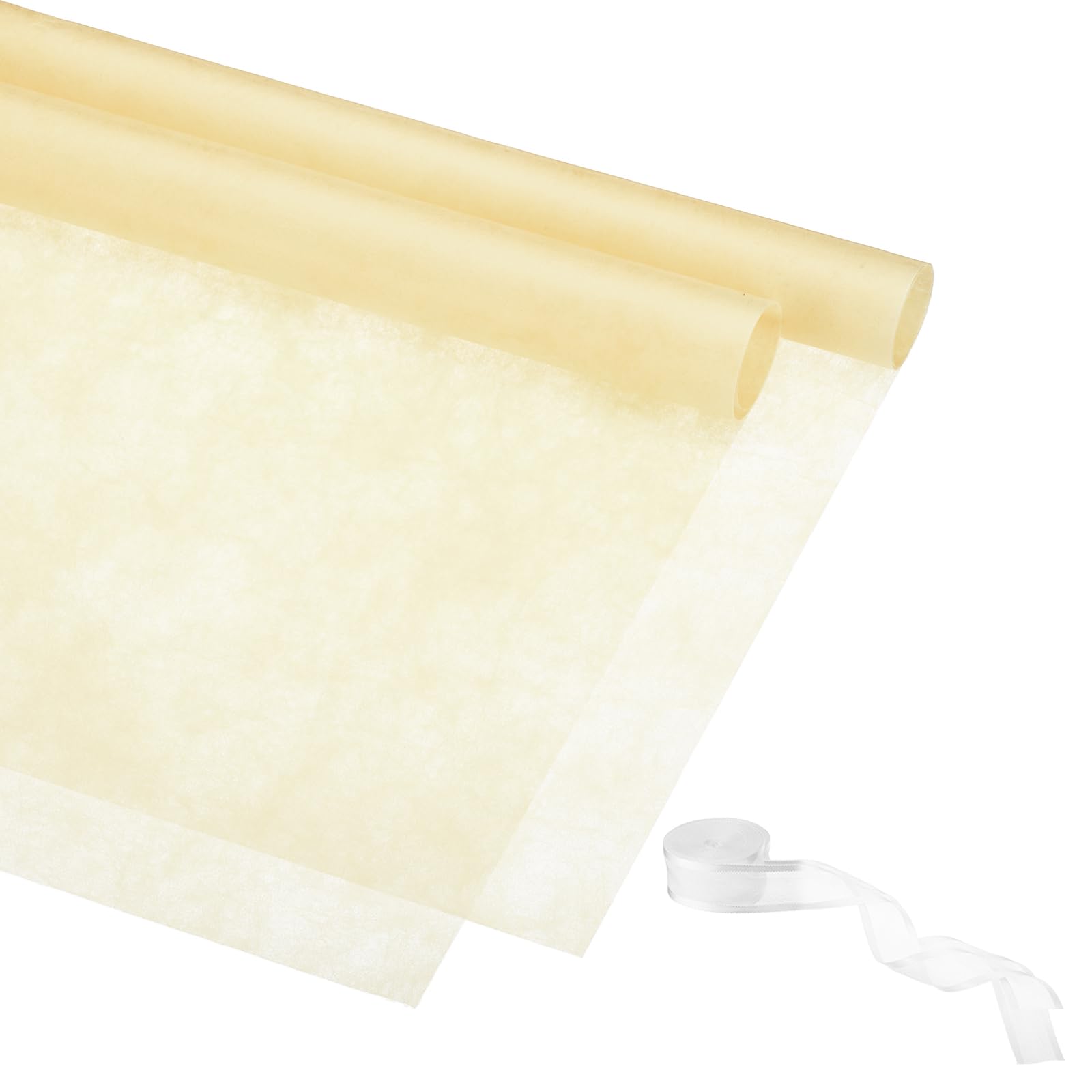 PATIKIL 22.8"x22.8" Flower Wrapping Paper, 20 Sheets Non-Woven Waterproof Florist Floral Bouquet Wrap Paper Korean Style with 1 Roll Ribbon for DIY Crafts Gift Packing, Beige