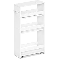 MARTY White Slim Storage Cart with Wheels, 4 Tier Rolling Utility Cart with Handle Slide Out Shelving Unit Organizer Trolley 