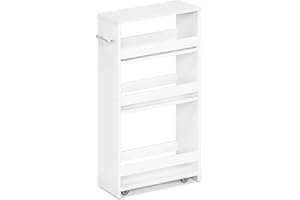 MARTY White Slim Storage Cart with Wheels, 4 Tier Rolling Utility Cart with Handle Slide Out Shelving Unit Organizer Trolley 