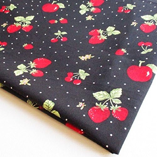 Green Red Strawberry Apple Fabric on Black 36 by 36-Inch Wide (1 Yard) (CT449)
