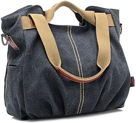 Women Ladies Canvas Tote Purse Handbags Messenger Shoulder Bags Daily Casual Vintage Hobo for Shopping Working-Black