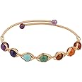 ASGIFT 7 Chakra Bracelet for Women Girls Healing Crystal Stone Bead Adjustable Yoga Meditation 14K Gold Crystal Beaded Bracelet Jewelry