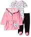 BON BEBE Baby Girls' 3 Piece Set with Velour Jacket Pant and Bodysuit, Pink Bow, 6-9 Months
