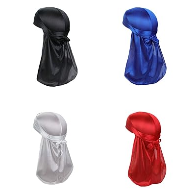 4 Pack Men's Women's Silk Accent Durag Cap Headwraps (Set 9)
