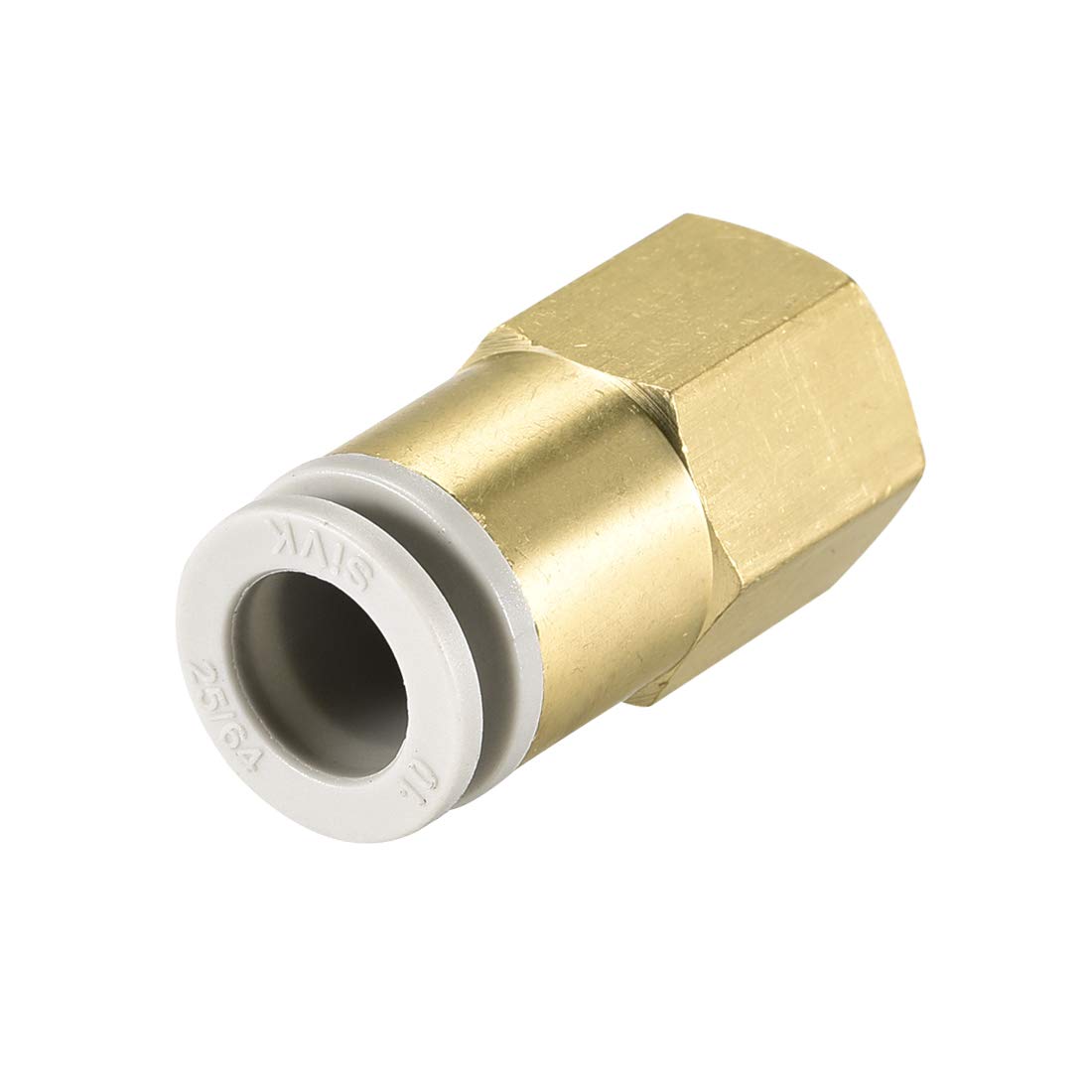 sourcing map Push to Connect Tube Fittings 10mm Tube OD x 1/4 PT Female Straight Pneumatic Connector Pipe Fitting Golden Tone