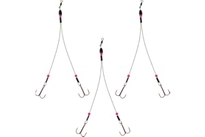 Tooth Shield Tackle Tungsten Weighted Ice Fishing Tip Up Leader Rig (90 lb) Ice Fishing Sucker Walleye Pike Musky Predator Rig (3 Pack) (Camo/Pink Bead/Predator Rigs)