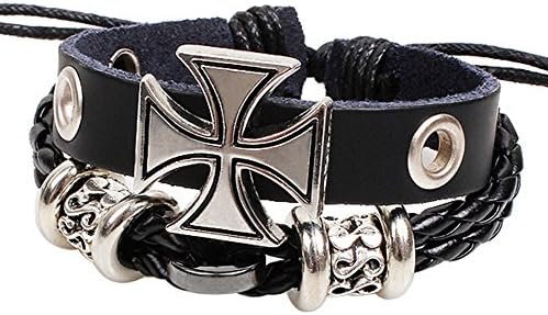 Adorable Woman Black Rock Cross Christmas Ring Adjustable Weave Gifts Metal Luck Leather Bracelet