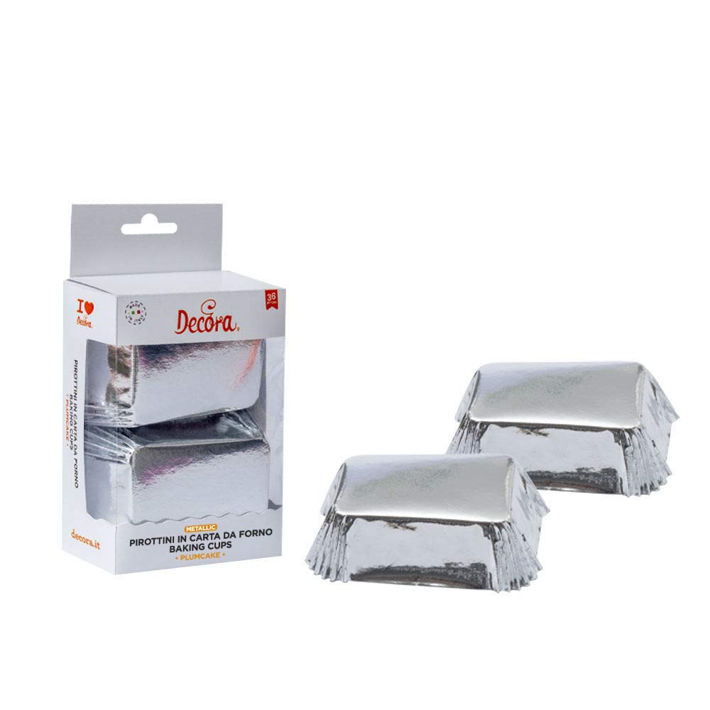 Decora 0339889 Pack of 22 Plum Cake Cases 80 x 50 x 32 mm Silver, Paper