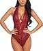 ADOME Women One Piece Lingerie Lace Teddy V Neck Bodysuits Halter Babydoll, Style 1-dark Red, X-Large
