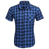 Coofandy Men's Short Sleeve Turn Down Collar Casual Plaid Shirt
