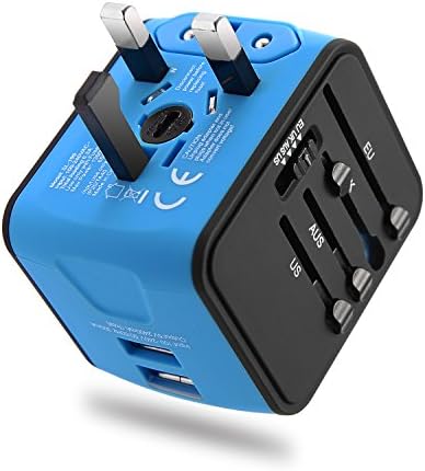 Travel Adapter, Universal International World Travel Power Adapter Dual USB 2.4A Plug Charger Adapter All in One for EU, UK, US, AU, Italy and other 150 countries (Blue 2usb)