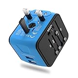 Travel Adapter, Universal International World Travel Power Adapter Dual USB 2.4A Plug Charger Adapter All in One for EU, UK, US, AU, Italy and other 150 countries (Blue 2usb)