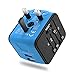 Travel Adapter, Universal International World Travel Power Adapter Dual USB 2.4A Plug Charger Adapter All in One for EU, UK, US, AU, Italy and other 150 countries (Blue 2usb)