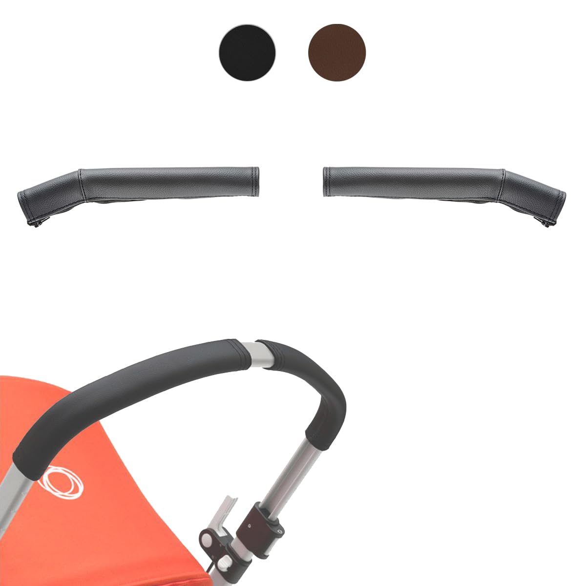 BABYDOME Handlebar Cover Compatible with Bugaboo Cameleon 3 and 3 Plus. Handmade in Premium Leatherette. Resistant to Sun, Stains, wear and Discoloration. Colour: Black.