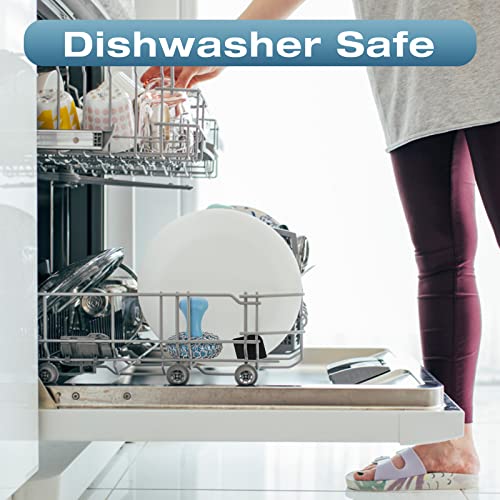 Cast Iron Scrubber + Pan Scraper, Upgraded Cast Iron Cleaner with Ergonomic Handle, Chainmail Scrubber for Cast Iron Pans and Skillets, Dishwasher Safe (Blue, Pack of 2)