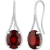 GemInspire Oval Gemstone Dangle Earrings for Women 925 Sterling Silver French Hook Elegant Drop Earrings Hypoallergenic Lightweight Jewelry Gift for Her Classic Stylish Look