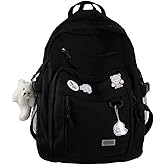 GAXOS Cute Aesthetic Backpack for School Middle Student Travel Pink Backpack Teens Girls Bear Pin Book Bags