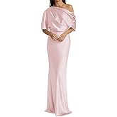 Zymhae One Shoulder Satin Maxi Mother of The Bride Dresses for Wedding Floor Length Mother of The Bride Pink Long Formal Prom Gown for Women 2025 US12
