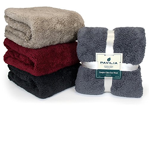 PAVILIA Luxury Sherpa Twin Size Bed Blanket Fluffy, Plush, Shaggy