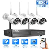 [8CH Expandable]Hiseeu Wireless Security Camera System With One-Way Audio,HD Video Security System 4Pcs 1080P 2.0MP IP Security Cameras Wireless Indoor/Outdoor IR Bullet IP Camera WiFi, No Hard Drive
