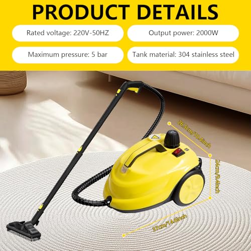 Steam Cleaner 2000 W, Multi-Purpose Steam Cleaner for Home, 2L Water Capacity, Steam Pressure: 5 Bar, Steam Cleaner Handheld Device with Floor Cleaning Kit, Nozzles for Carpets, Floors, Tiles, Windows