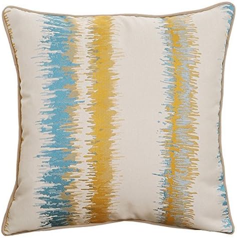 MochoHome Decorative Polyester/Viscose Blend Wave Stripe Square Euro Throw Pillow Cover Case Pillowcase Cushion Sham - 24" x 24", Yellow/Blue