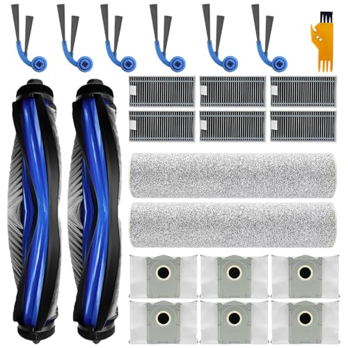 24 Pieces Accessories for Ecovacs Deebot T80 Omni/T80/X8 Pro Omni/X8 Omni, 2 Main Brushes, 2 Mop Cleaning Rollers, 6 Filters, 6 Dust Bags, 6 Side Brushes, 2 Cleaning Tools