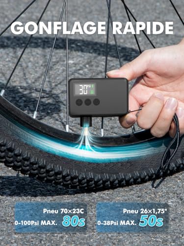 GPUTEK Electric Bike Pump, Electric Pump, Auto-Off and LED Light. for Electric Bikes, Mountain Bikes, City Bikes and Racing with Presta and Schrader Valves