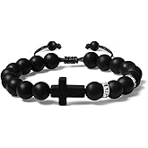 Metzm Adjustable Silicone Cross Bracelet for Men Women, Waterproof Rubber Cross Beaded Couples Bracelets Set, Faith Religious Christian Catholic Jewelry Gifts