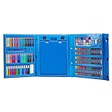 H & B Kids Art Supplies 208-Piece Painting & Drawing Case, Portable Art Box, Oil Pastels, Crayons, Colored Pencils, Markers, Great Gift for Kids 3-12, Teens, Beginners, Blue