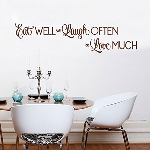 Eat Well, Laugh Often, Love Much Wall Stickers Decals Kitchen Home Decor Dining &amp; Cooking Quote Decal Heart Removable Vinyl Art Decoration (42’’ X 43’’, Brown)