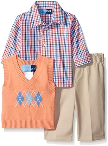 Baby Goodlad Little Boys Argyle Sweater Khaki Pant Set, Orange, 12 Months