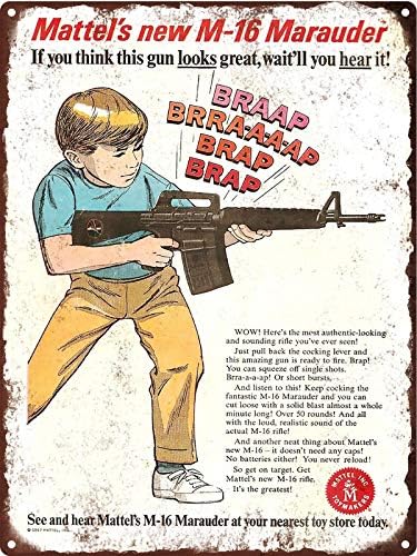 Laptopo 1967 Mattel M-16 Riffle Gun Ad Man Cave Metal Sign Repro 8x12
