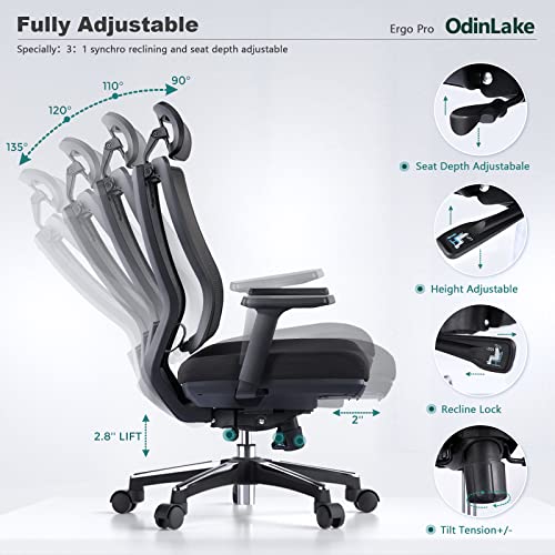 OdinLake Ergonomic Office Chair Mesh Seat Depth Adjustable Home